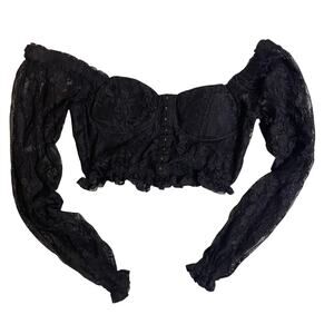 Almost Famous Black Lace Long Sleeved Crop Top XL Sweetheart Neckline Witchy